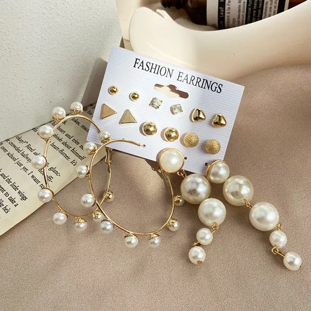 17KM Vintage Pearl Earrings For Women Big Gold Cross Set of Earrings Long Tassel Butterfly Dangle Drop Earrings 2022 Jewelry