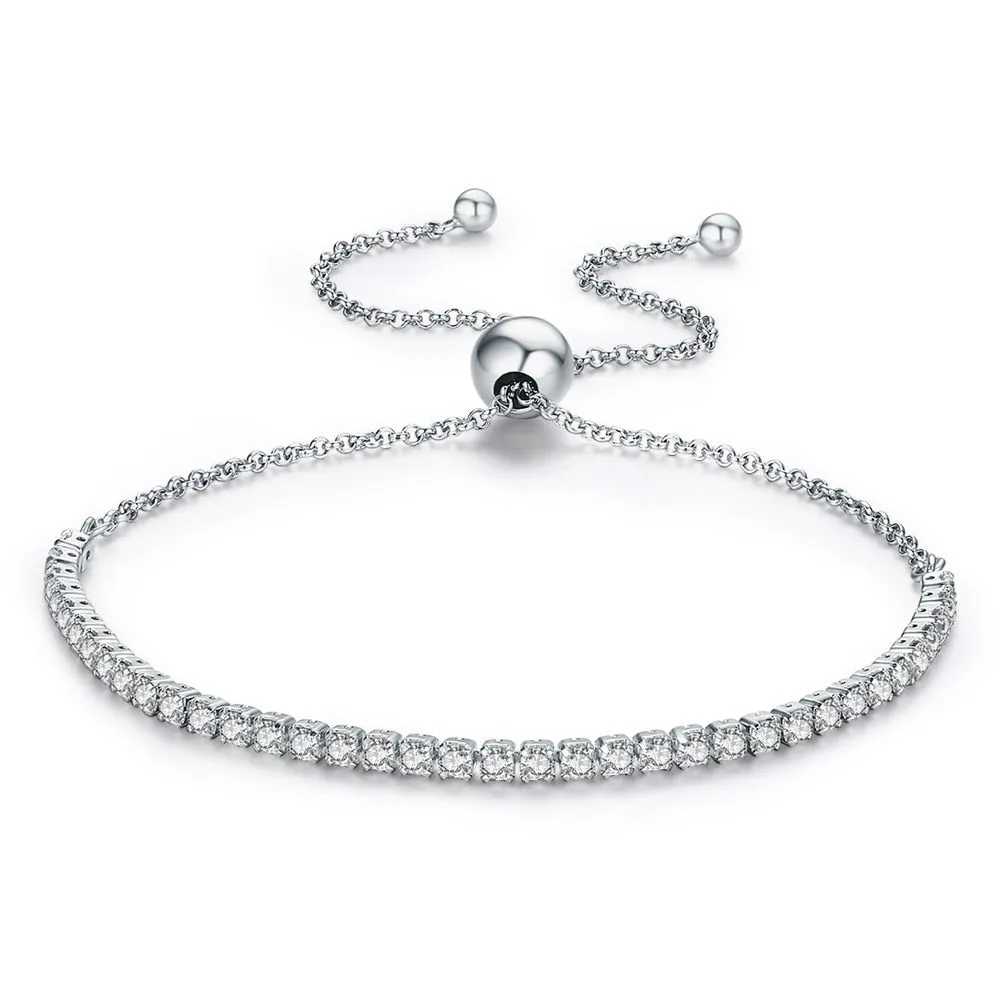 BAMOER Featured Brand DEALS 925 Sterling Silver Sparkling Strand Bracelet Women Link Tennis Bracelet Silver Jewelry SCB029