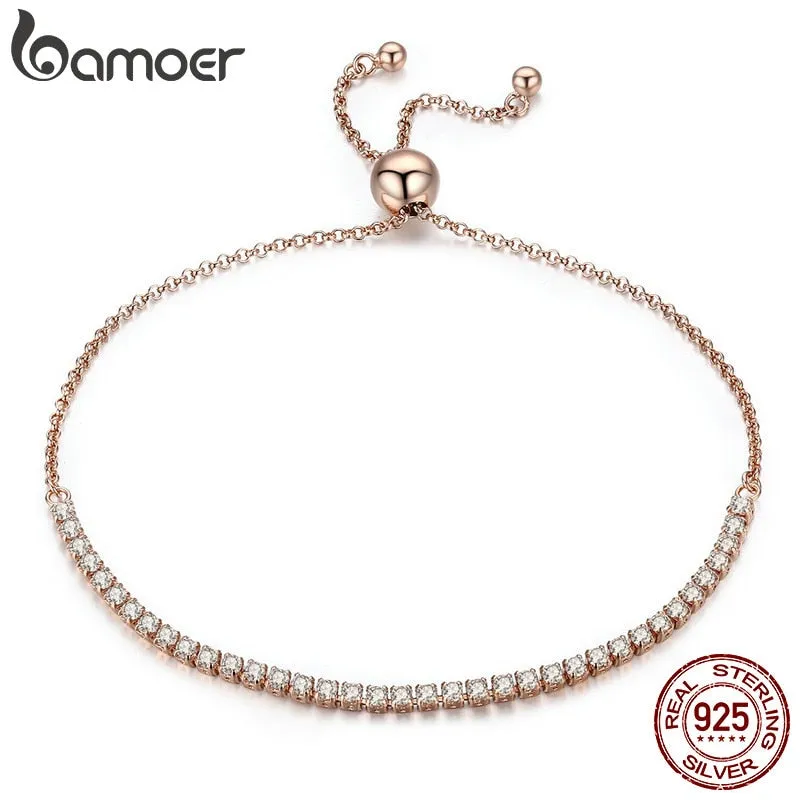 BAMOER Featured Brand DEALS 925 Sterling Silver Sparkling Strand Bracelet Women Link Tennis Bracelet Silver Jewelry SCB029