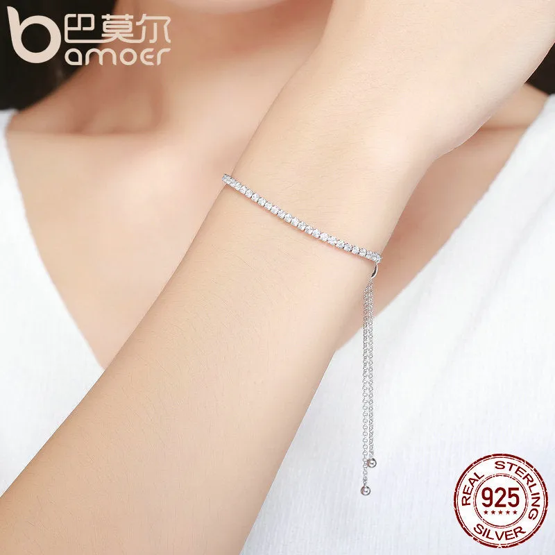 BAMOER Featured Brand DEALS 925 Sterling Silver Sparkling Strand Bracelet Women Link Tennis Bracelet Silver Jewelry SCB029