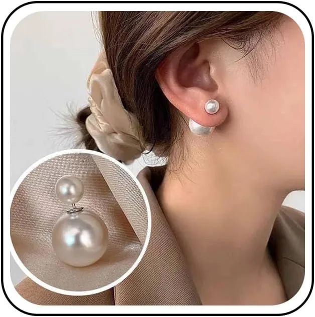 Boho Pearl Ear Jacket Earrings Round Pearl Stud Earring Vintage Pearls Front Back Earrings White Pearls Stud Earring Jewelry for Women