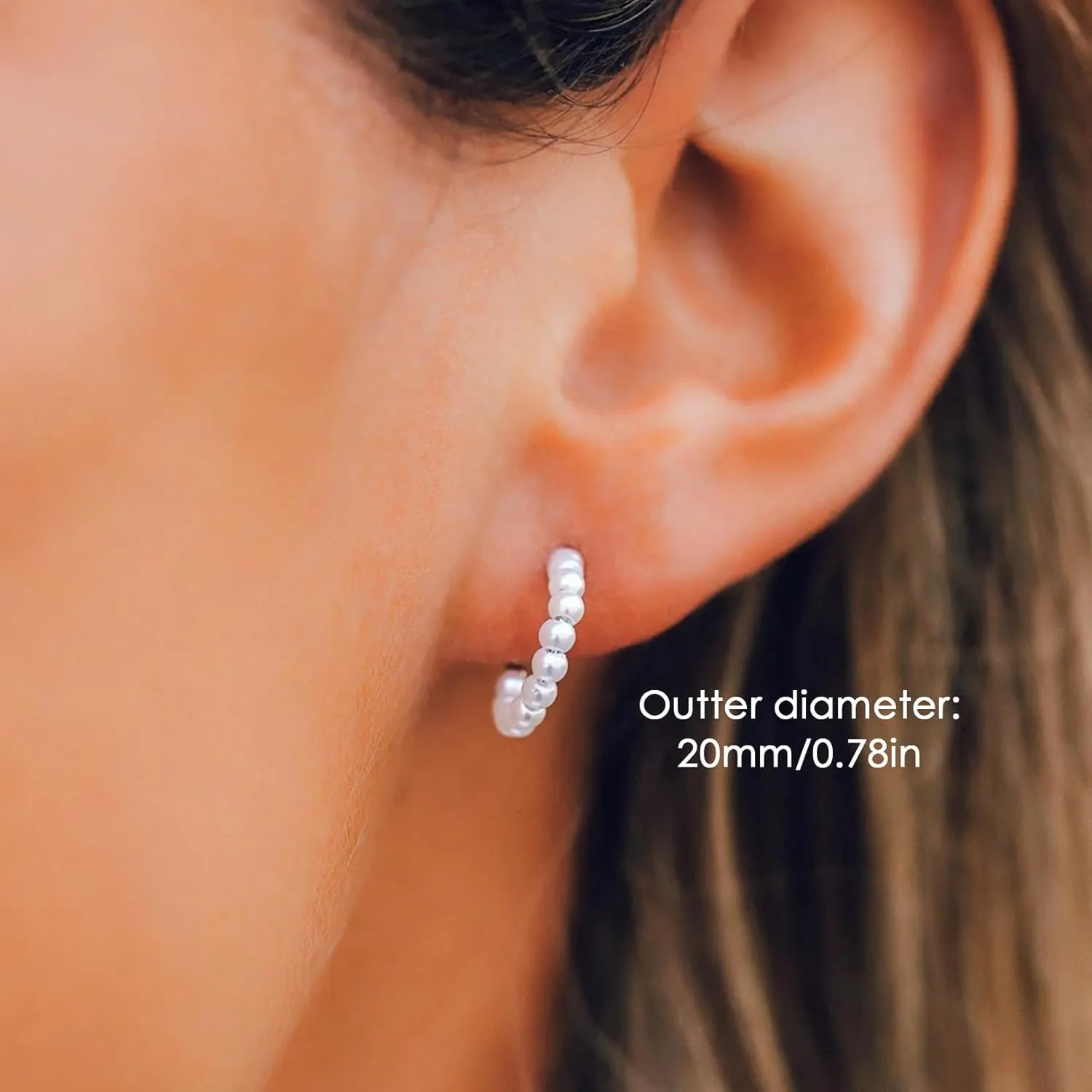 CERSLIMO Pearl Hoop Earrings for Women - 3 Pairs 14K Gold Plated & Sterling Silver Post Big Large Hoops 4mm Pearl Earrings Jewelry Gifts 20/30/40/50mm