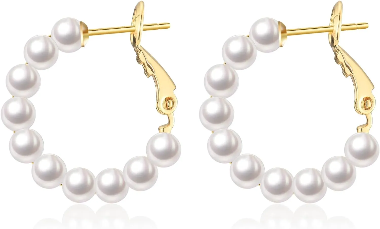 CERSLIMO Pearl Hoop Earrings for Women - 3 Pairs 14K Gold Plated & Sterling Silver Post Big Large Hoops 4mm Pearl Earrings Jewelry Gifts 20/30/40/50mm