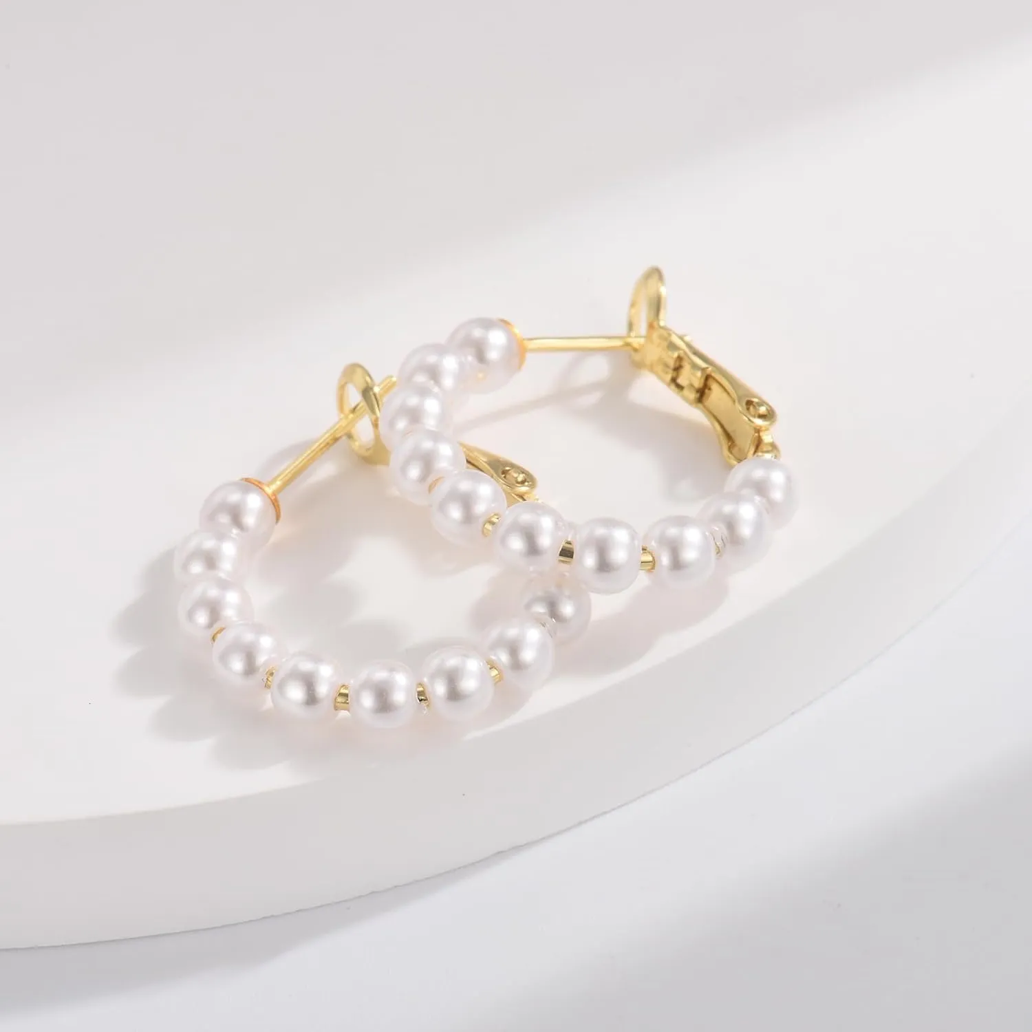 CERSLIMO Pearl Hoop Earrings for Women - 3 Pairs 14K Gold Plated & Sterling Silver Post Big Large Hoops 4mm Pearl Earrings Jewelry Gifts 20/30/40/50mm