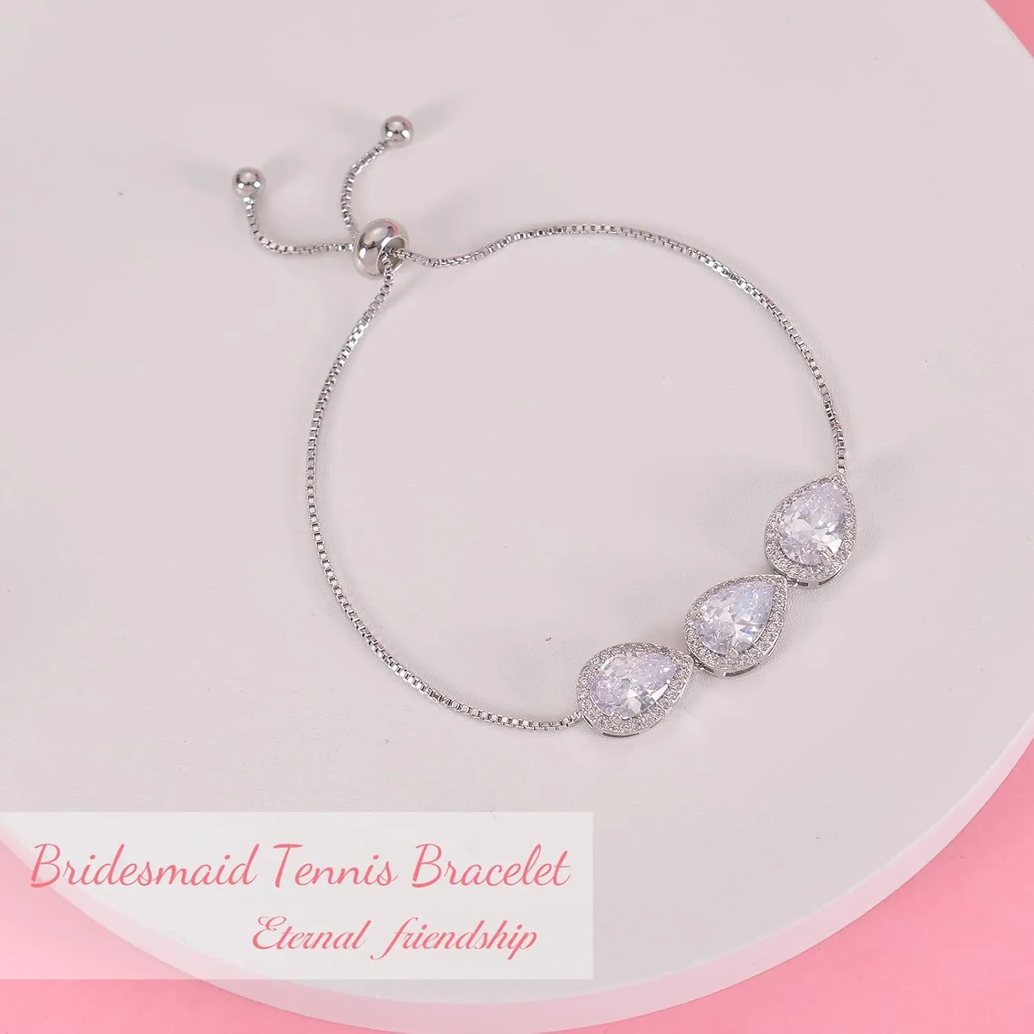 DHQH Bridesmaids Gift Tennis Bracelets for Women Set of 6 Bridesmaid Bracelet 18K Gold Plated Teardrop Bracelet Wedding Bridesmaid Proposal Bracelets for Party Prom