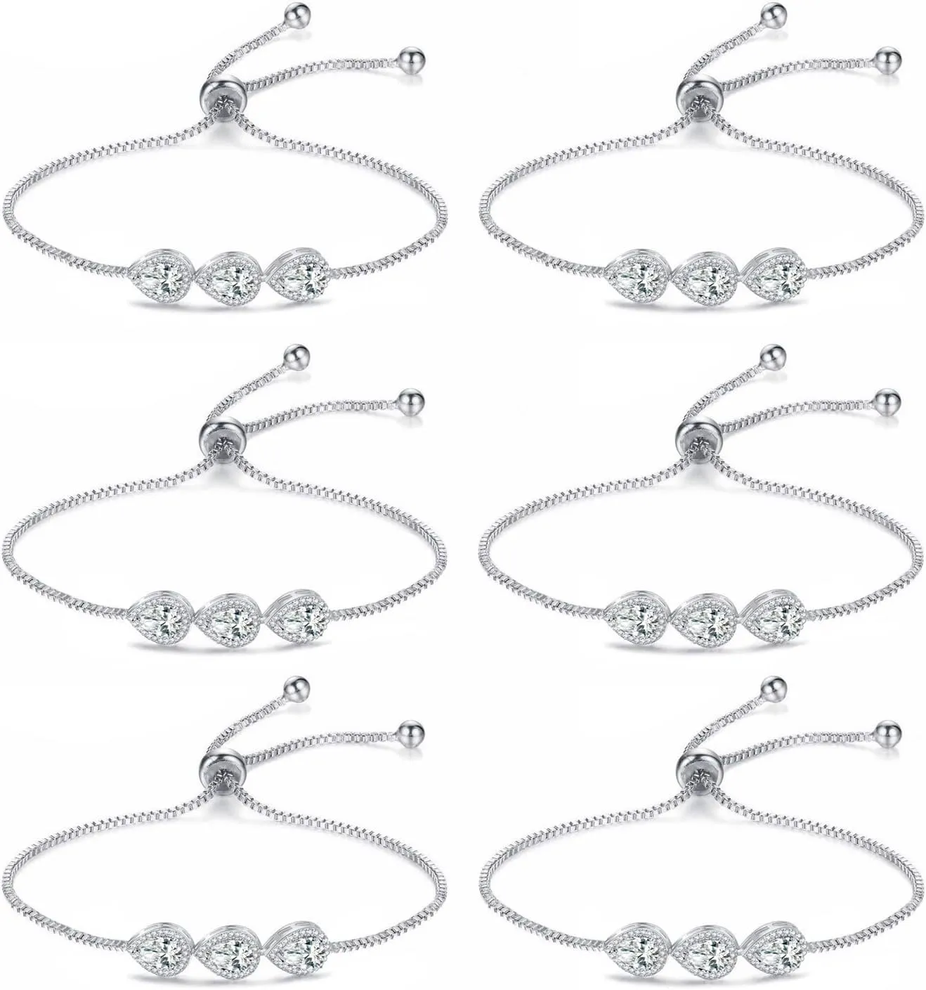 DHQH Bridesmaids Gift Tennis Bracelets for Women Set of 6 Bridesmaid Bracelet 18K Gold Plated Teardrop Bracelet Wedding Bridesmaid Proposal Bracelets for Party Prom