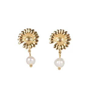 English Garden Daisy & Pearl Drop Earrings