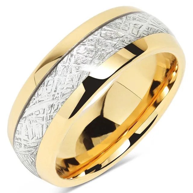 Fashion Men Rings 2022 Jewelry Accessories Classical 8mm Gold/Silver Color Meteorites Pattern Stainless Steel Rings for Men