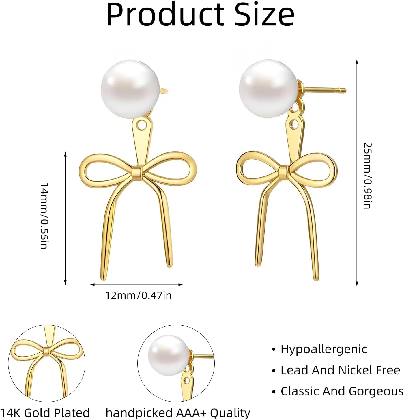 Gold Silver Pearl Earrings for Women - Hoop Earrings for Women Trendy 14K Gold Plated/Silver Twist Rope Bow Stud Bow Pearl Huggie Earring Hoops Pearls Dangle Cubic Zirconia Earring Jewelry Gift Womens