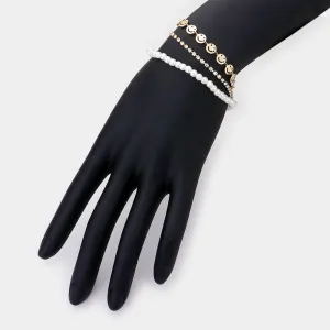 iLLASPARKZ 3PCS - Metal Smile Link Pearl Tennis Bracelets