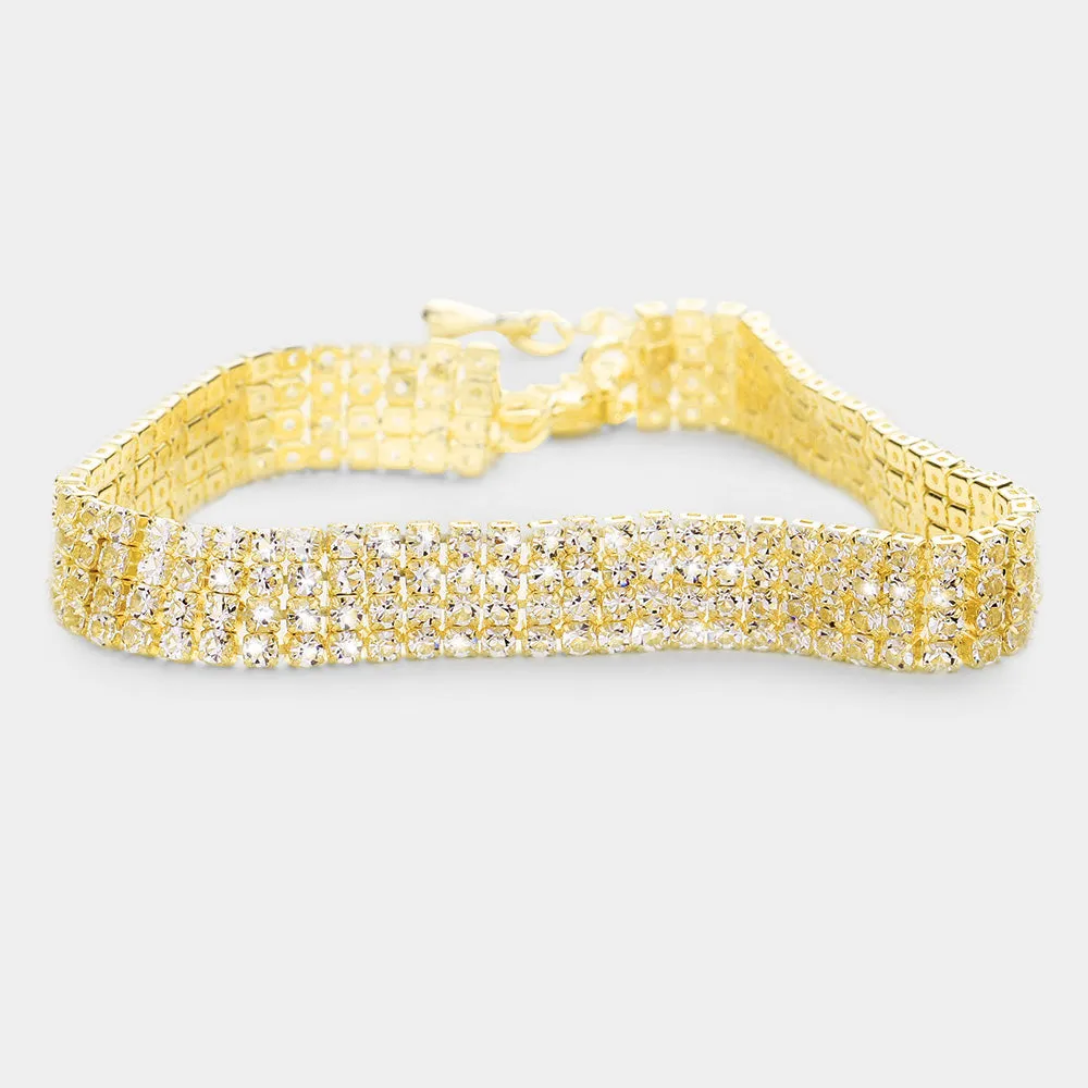 iLLASPARKZ 4 Row Crystal Rhinestone Embellished Tennis Evening Bracelet