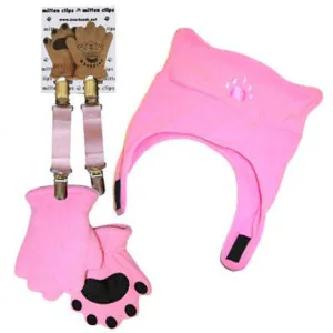 Infant & Toddler Pink Fleece Chinstrap Hat, Mittens & Mitten Clips