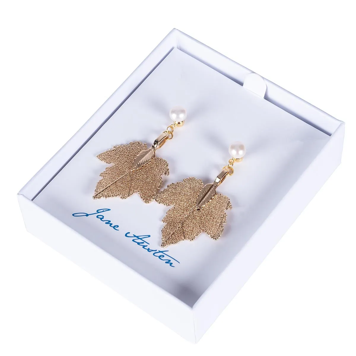 Jane Austen inspired Filigree Leaf & Pearl Earrings