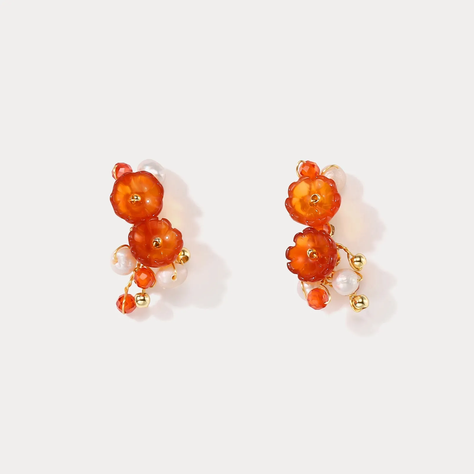 Orange Flower Pearl Earrings