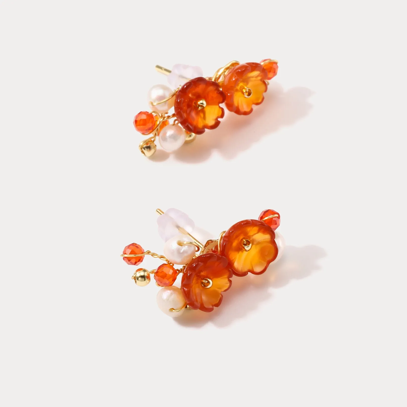 Orange Flower Pearl Earrings