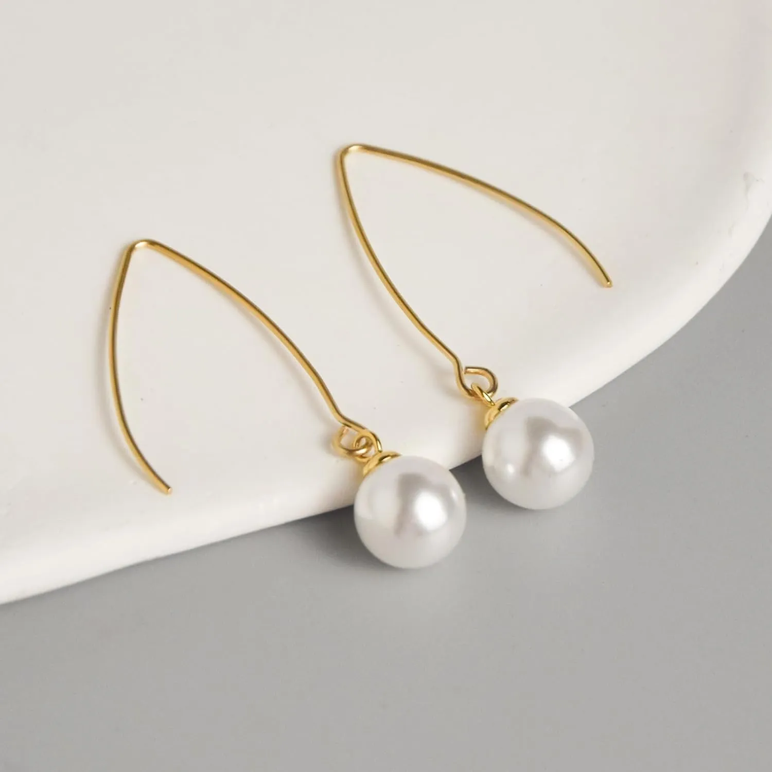 Pearl Earrings for Women, 14k Gold Pearl Drop Dangle Earrings,Gold Pearl Threader Earrings Statement Wedding Bridal Earrings,Great for birthday,party, Christmas,Mothers Day,Present Giving.
