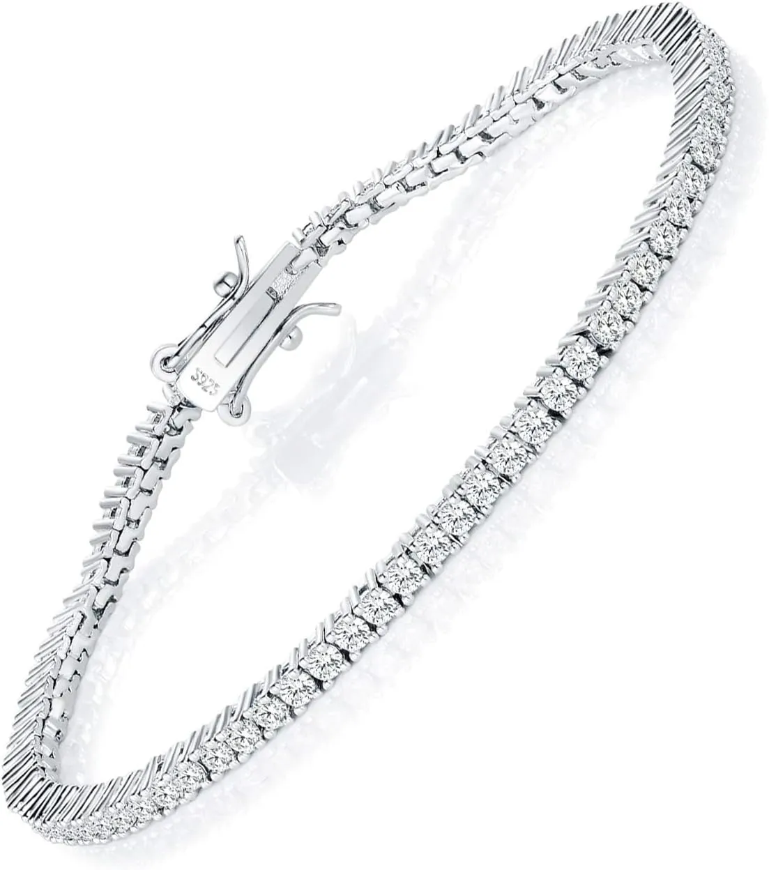 TIKJE 925 Sterling Silver 2mm Cubic Zirconia Classic Tennis Bracelet | White Gold Bracelets for Women | Size 7Inch
